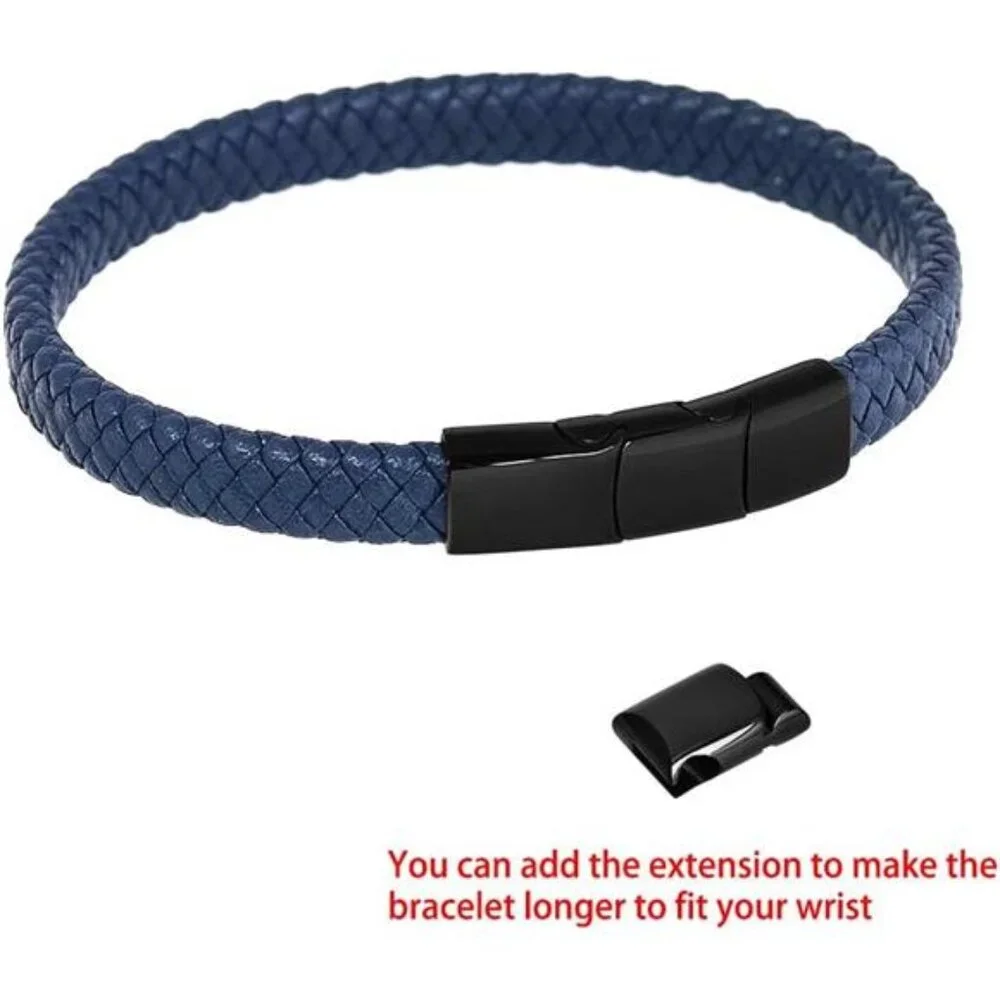 Mens Leather Bracelet Braided Genuine Leather Stainless Steel Closure Gift